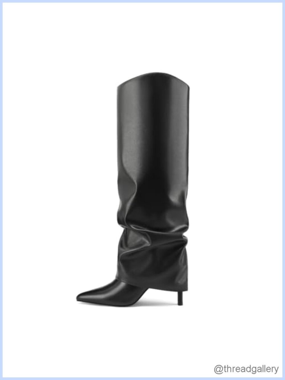 Fold Over Knee High Boots Pointed Toe Stiletto Heel Slouchy Faux Leather